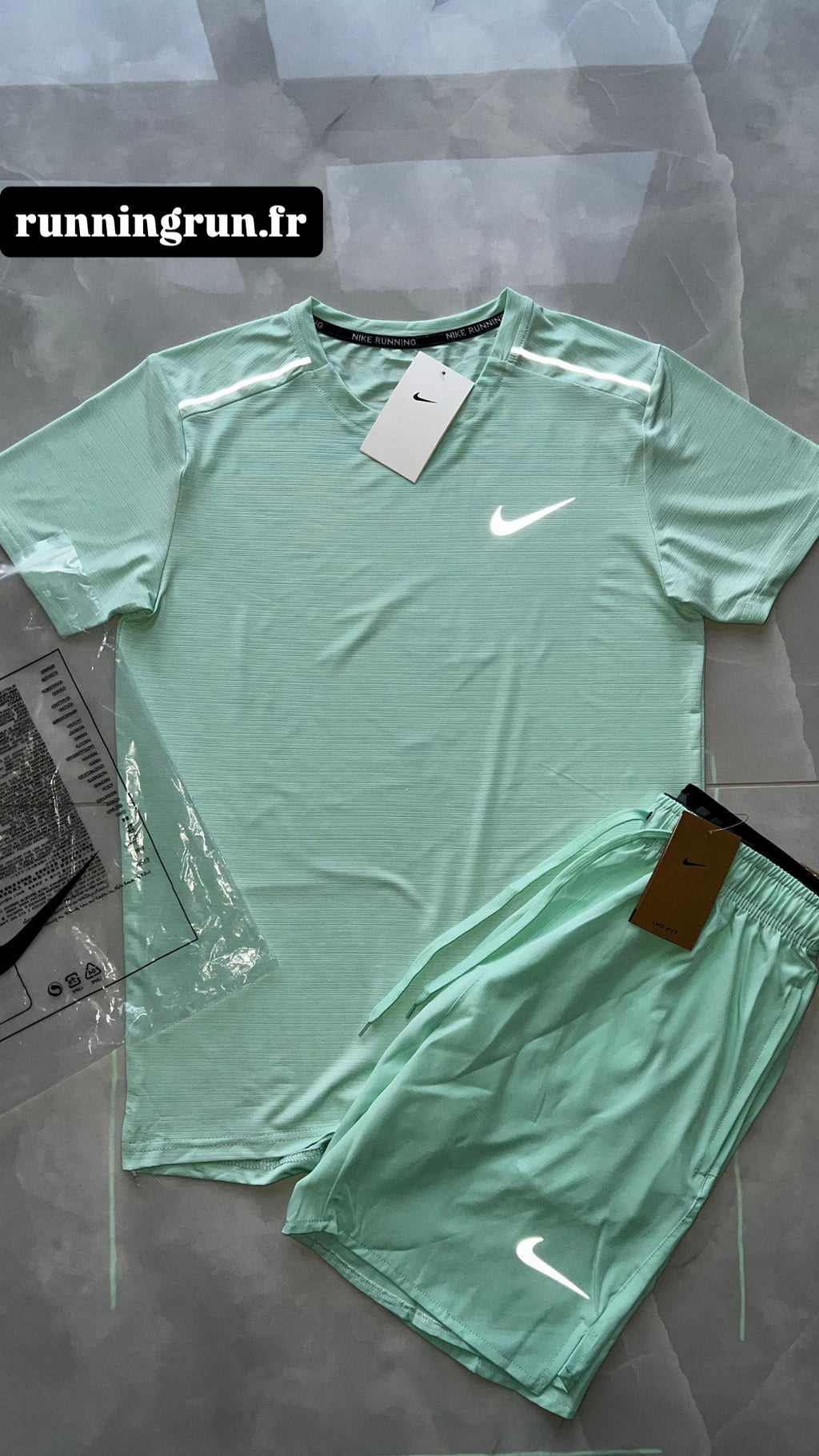 NIKE MILER ENSEMBLE T-SHIRT ET SHORT VERT MENTHE