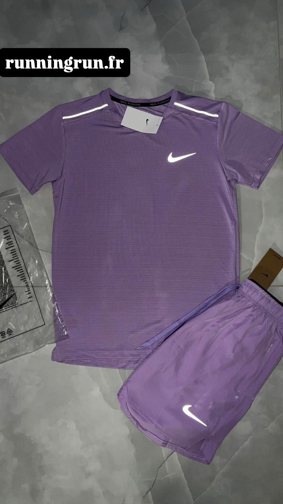NIKE MILER ENSEMBLE T-SHIRT ET SHORT VIOLET