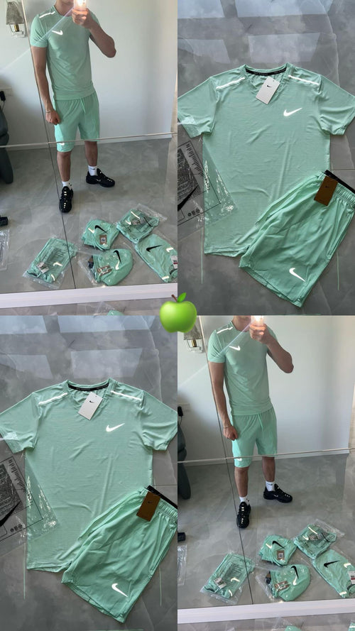NIKE MILER ENSEMBLE T-SHIRT ET SHORT VERT MENTHE